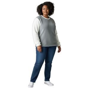 Cuddl Duds Women’s Sherpa Fleece Top Large Sweatshirt Gray/White Casual Cozycore